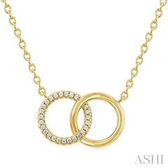 1/10 Ctw Interlocked Circle Round Cut Diamond Fashion Petite Pendant With Chain in 10K Yellow Gold