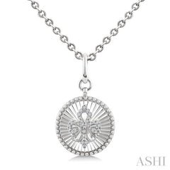 1/10 Ctw Round fluted medallion Round Cut Diamond Pirouette Fleur-De-Lis Pendant With Chain in Sterling Silver
