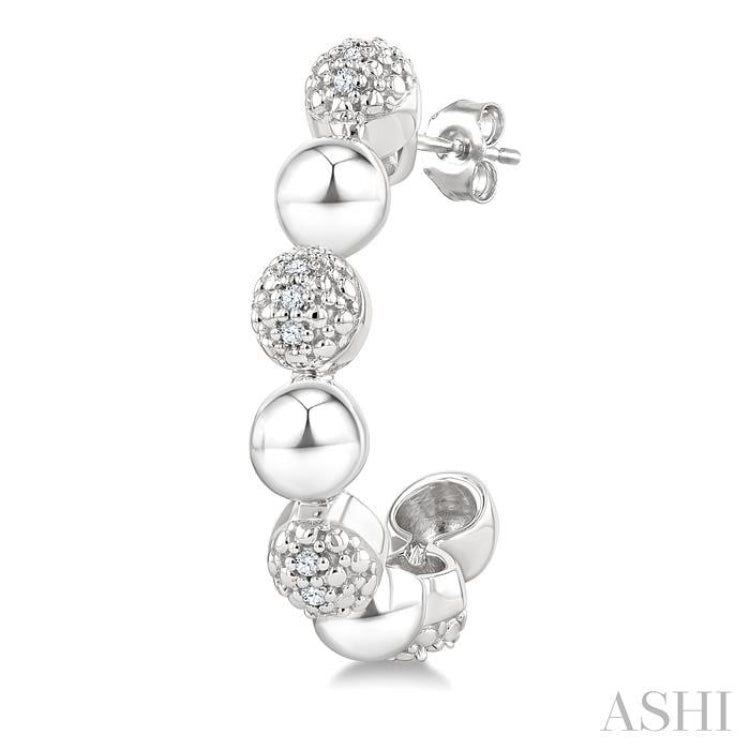 5 MM Bold Bead and 1/10 Ctw Round Cut Bead Bijoux Diamond Fashion Half Hoop Earrings in Sterling Silver