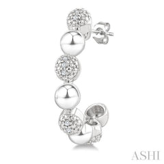 5 MM Bold Bead and 1/10 Ctw Round Cut Bead Bijoux Diamond Fashion Half Hoop Earrings in Sterling Silver