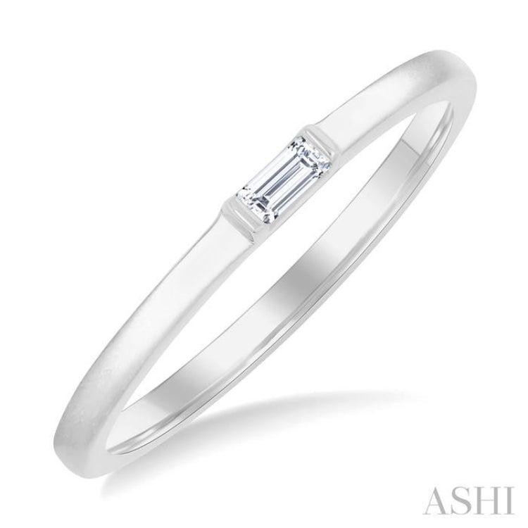 1/20 Ctw Baguette Diamond Bezel Set Petite Fashion Ring in 10K White Gold