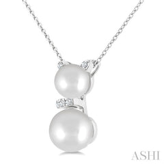 6&7 MM Cultured Pearl and 1/20 Ctw Round Cut Diamond Cat Shape Petite Fashion Pendant With Chain in 10K White Gold