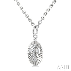 1/10 Ctw Oval Fluted Medallion Round Cut Diamond Pirouette Cross Pendant With Chain in Sterling Silver