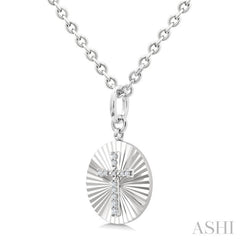 1/10 Ctw Round Fluted Medallion Round Cut Diamond Pirouette Cross Pendant With Chain in Sterling Silver