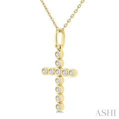 1/10 Ctw Round Cut Diamond Bezel Set Cross Petite Pendant With Chain in 10K Yellow Gold