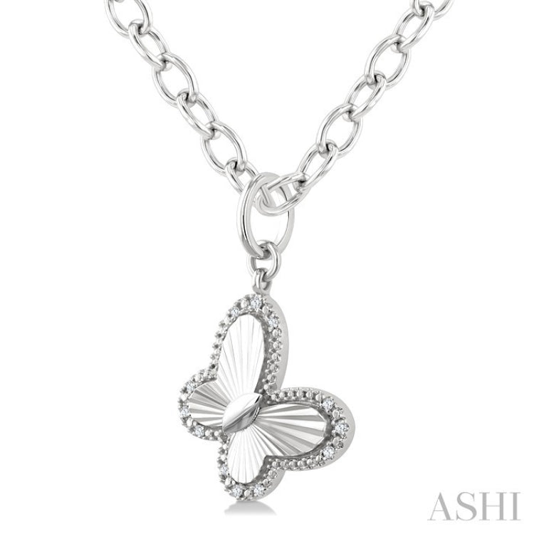 1/10 Ctw Butterfly Fluted Medallion Round Cut Diamond Pirouette Pendant With Chain in Sterling Silver