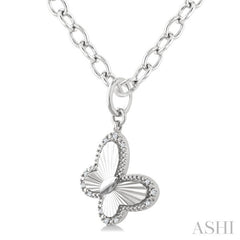 1/10 Ctw Butterfly Fluted Medallion Round Cut Diamond Pirouette Pendant With Chain in Sterling Silver