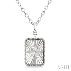 1/10 Ctw Rectangular Fluted Medallion Round Cut Diamond Pirouette Pendant With Chain in Sterling Silver