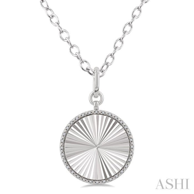 1/10 Ctw Round Fluted Medallion Round Cut Diamond Pirouette Pendant With Chain in Sterling Silver