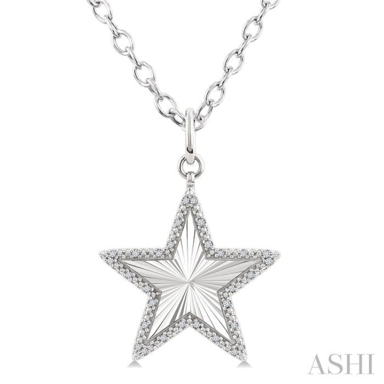1/10 Ctw Star Fluted Medallion Round Cut Diamond Pirouette Pendant With Chain in Sterling Silver