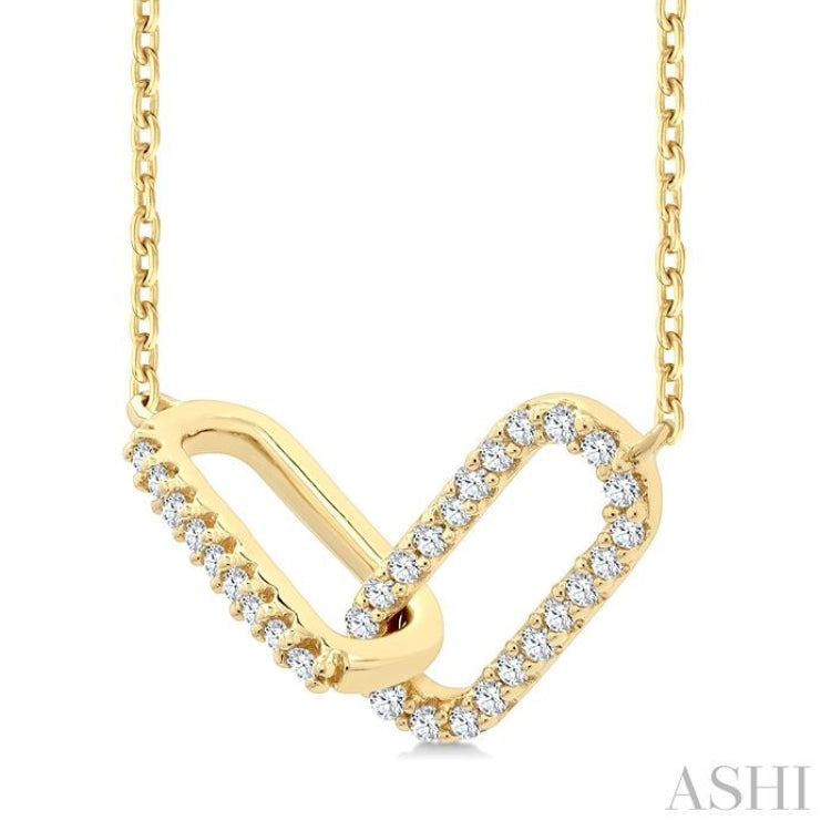 1/8 Ctw Round Cut Diamond Interlocked Paperclip Fashion Petite Pendant With Chain in 10K Yellow Gold