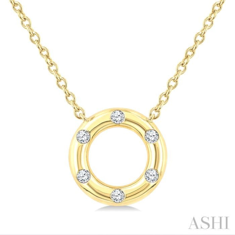 1/8 Ctw Hollow Cut Circle Round Cut Diamond Mosaic Petite Pendant With Chain in 10K Yellow Gold