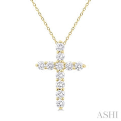 1/3 Ctw Round Cut Diamond Cross Pendant With Chain in 14K Yellow Gold