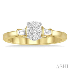 1/5 ctw Oval Shape Round Cut & Baguette Diamond Lovebright Engagement Ring in 14K Yellow and White Gold