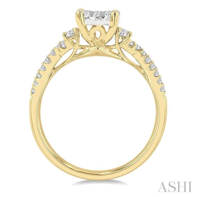 3/4 ctw Oval Shape Center Criss-Cross Shank Lovebright Round Cut Diamond Engagement Ring in 14K Yellow and White gold