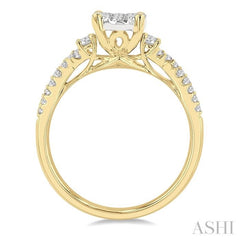 3/4 ctw Oval Shape Center Criss-Cross Shank Lovebright Round Cut Diamond Engagement Ring in 14K Yellow and White gold