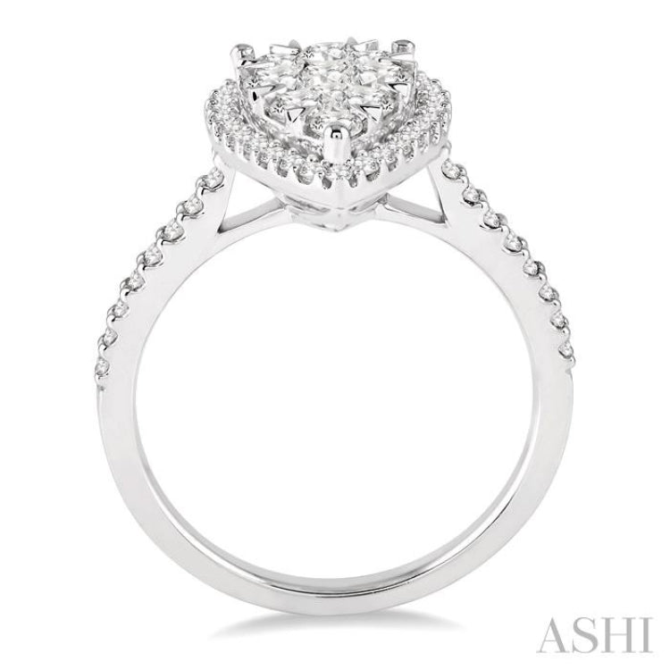 1 Ctw Round Cut Lovebright Diamond Pear Shape Ring in 14K White Gold
