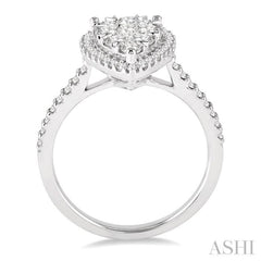 1 Ctw Round Cut Lovebright Diamond Pear Shape Ring in 14K White Gold