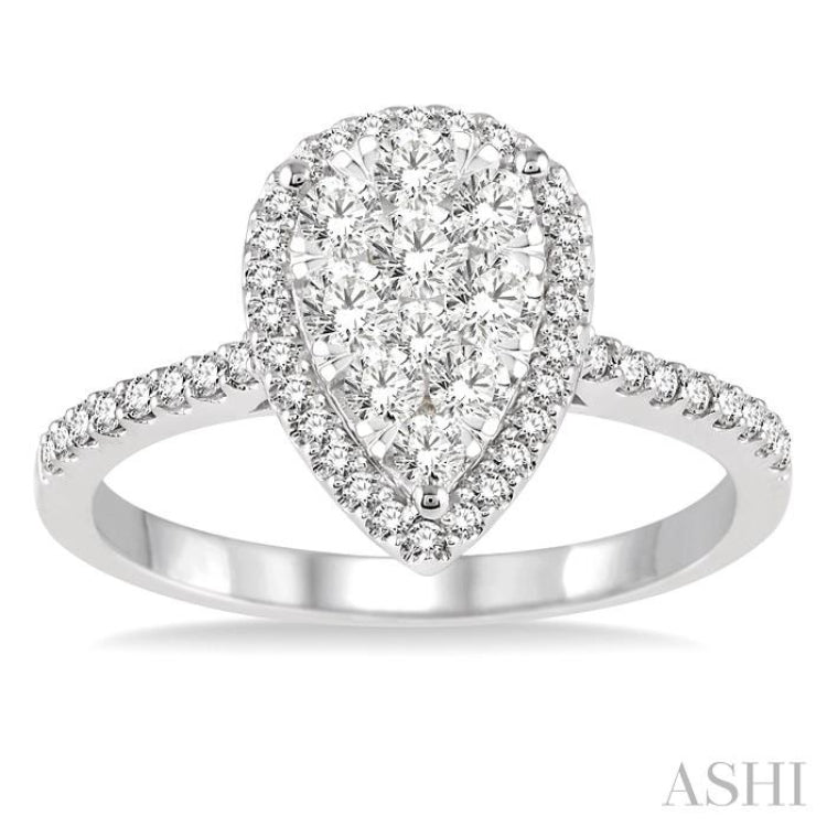 3/4 ctw Pear Shape Diamond Lovebright Ring in 14K White Gold