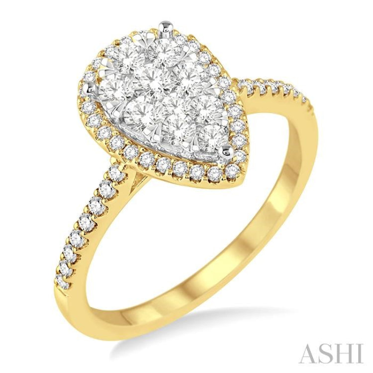 3/4 Ctw Pear Shape Diamond Lovebright Ring in 14K Yellow and yellow and white gold