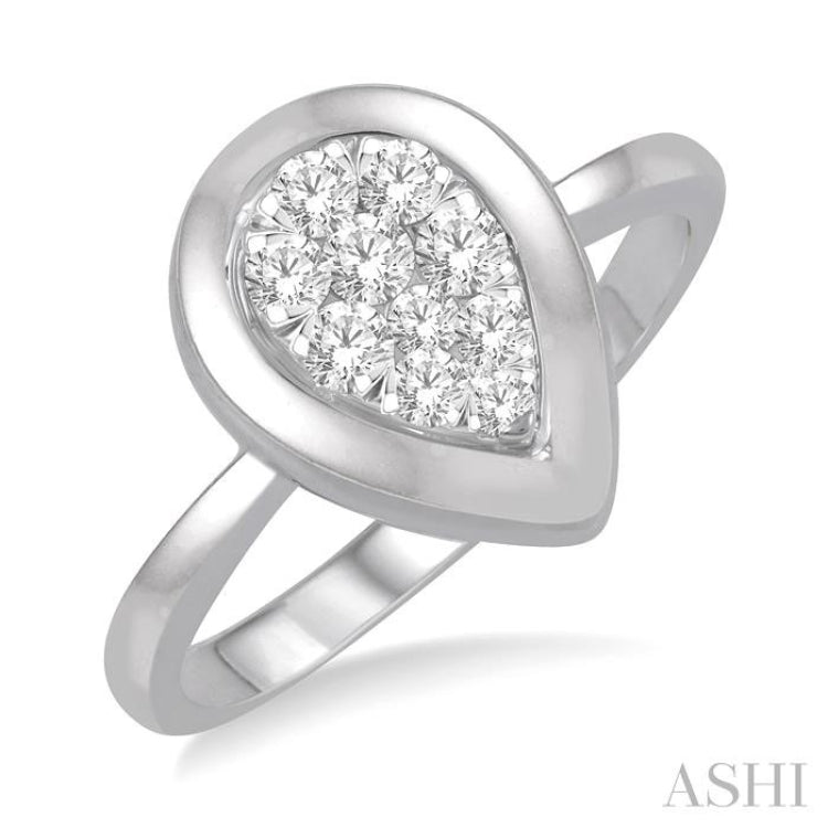 1/3 ctw Pear Shape Diamond Lovebright Ring in 14K White Gold