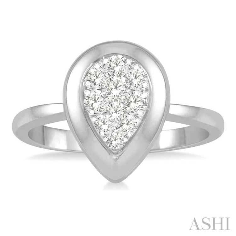 1/3 ctw Pear Shape Diamond Lovebright Ring in 14K White Gold