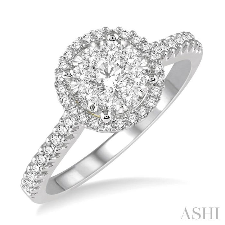 1/2 ctw Round Diamond Lovebright Halo Engagement Ring in 14K White and Yellow Gold