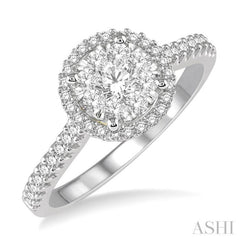 1/2 ctw Round Diamond Lovebright Halo Engagement Ring in 14K White and Yellow Gold