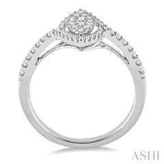 1/2 ctw Marquise Shape Round Cut Diamond Lovebright Ring in 14K White Gold