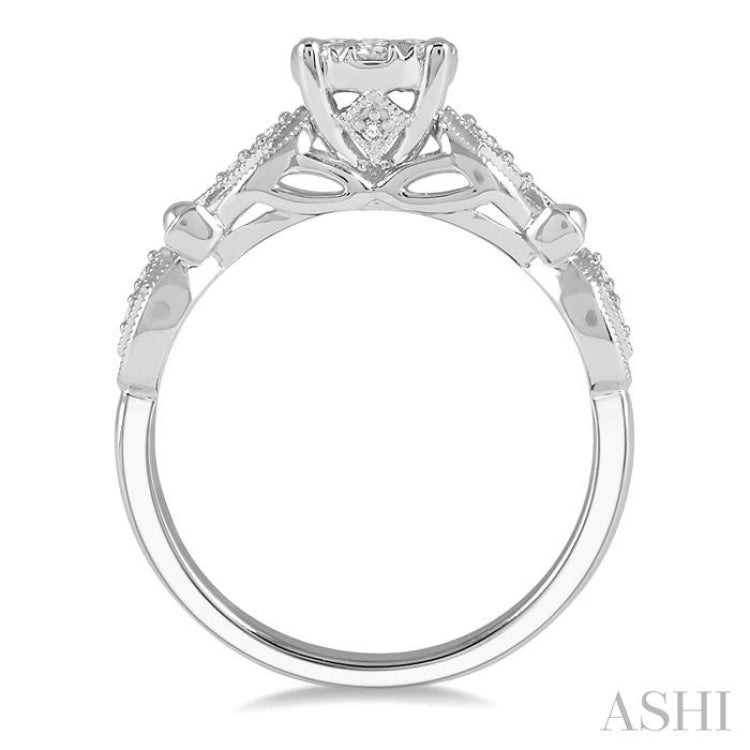 3/8 ctw Circular Mount Lattice Lovebright Round Cut Diamond Ring in 14K White Gold