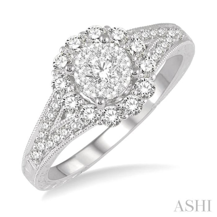 5/8 ctw Diamond Lovebright Engagement Ring in 14K White Gold