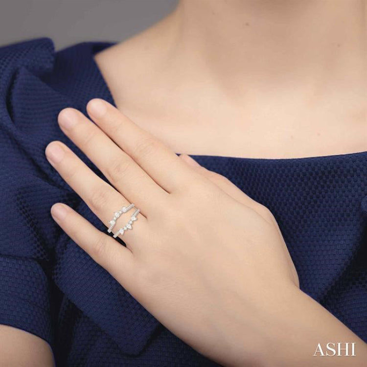 3/4 ctw Pear Cut & Round Cut Diamond Insert Ring in 14K White Gold