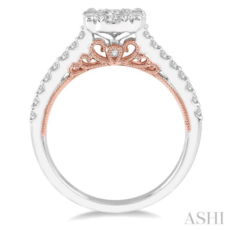3/4 ctw Round Diamond Lovebright Vintage Solitaire Style Engagement Ring in 14K White and Rose Gold