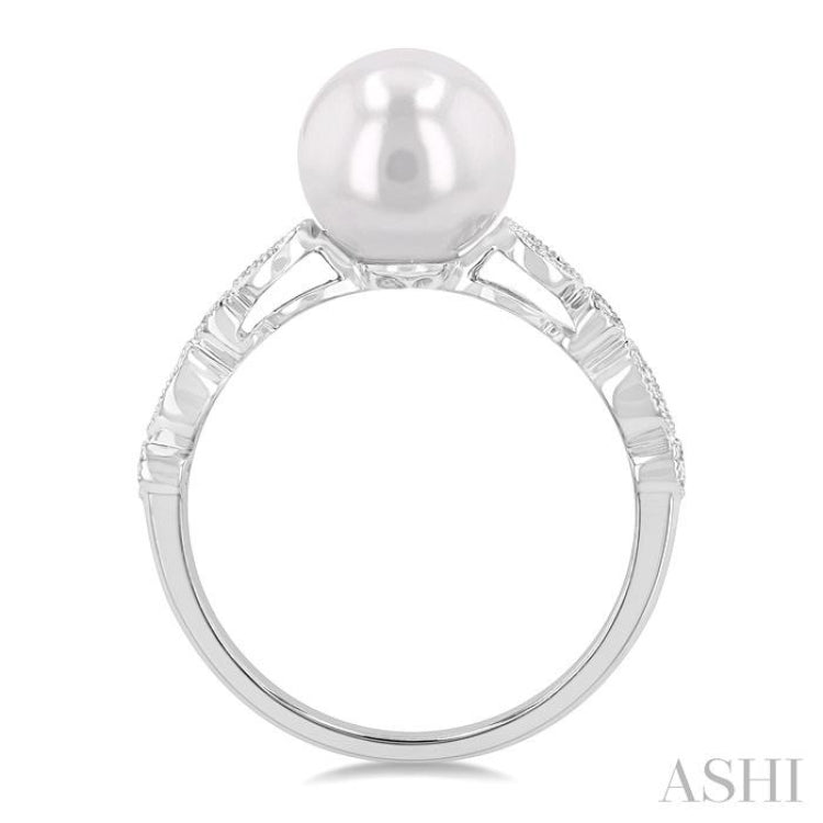 8 MM Cultured Pearl and 1/10 ctw Round Cut Diamond Ring in 14K White Gold