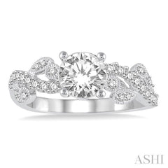 3/4 ctw Criss Cross Shank Round Cut Diamond Engagement Ring with 1/2 Ct Round Cut Center Stone in 14K White Gold