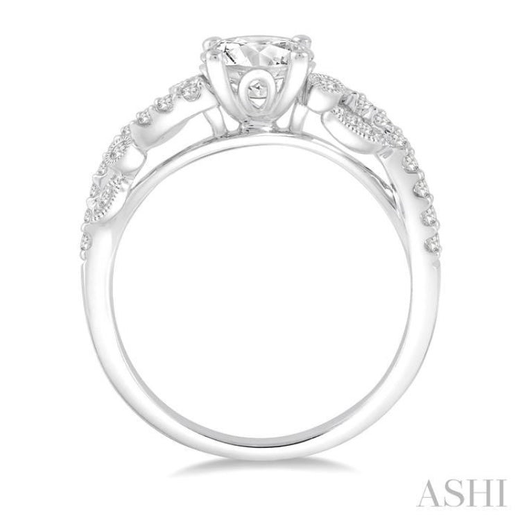 3/4 ctw Criss Cross Shank Round Cut Diamond Engagement Ring with 1/2 Ct Round Cut Center Stone in 14K White Gold