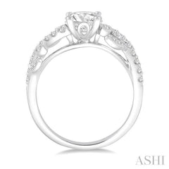3/4 ctw Criss Cross Shank Round Cut Diamond Engagement Ring with 1/2 Ct Round Cut Center Stone in 14K White Gold