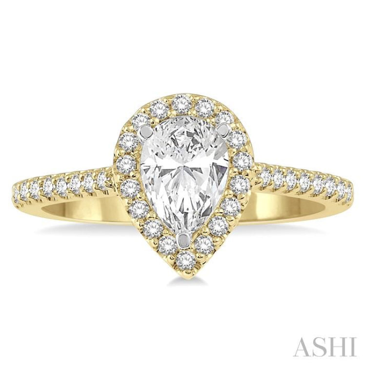 3/4 ctw Diamond Ladies Engagement Ring with 1/2 Ct Pear Cut Center Stone in 14K Yellow and White Gold