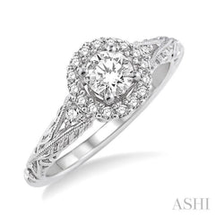 5/8 ctw Diamond Engagement Ring with 3/8 ct Round Cut Center Stone in 14K White Gold