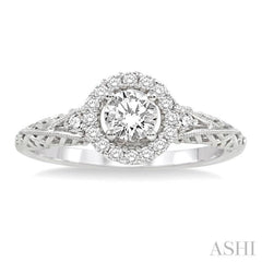5/8 ctw Diamond Engagement Ring with 3/8 ct Round Cut Center Stone in 14K White Gold