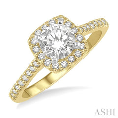 3/4 ctw Diamond Ladies Engagement Ring with 1/2 Ct Round Cut Center Stone in 14K Yellow and White Gold