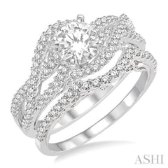 1 Ctw Diamond Wedding Set With 3/4 Ctw Entwined Round Cut Diamond Engagement Ring and 1/5 Ctw Wedding Band in 14K White Gold