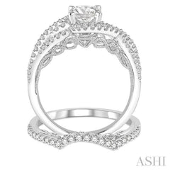 1 Ctw Diamond Wedding Set With 3/4 Ctw Entwined Round Cut Diamond Engagement Ring and 1/5 Ctw Wedding Band in 14K White Gold