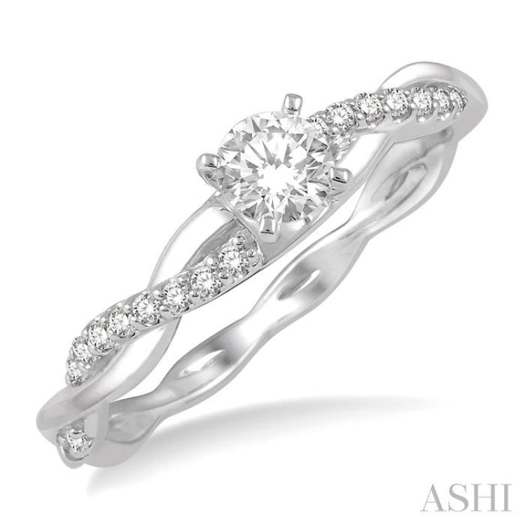 1/3 ctw Round Center Diamond Twisted Ladies Engagement Ring with 1/4 Ct Round Cut Center Stone in 14K White Gold