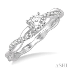 1/3 ctw Round Center Diamond Twisted Ladies Engagement Ring with 1/4 Ct Round Cut Center Stone in 14K White Gold