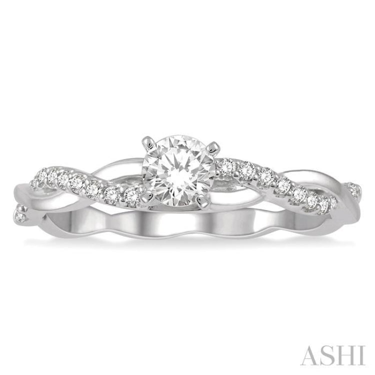 1/3 ctw Round Center Diamond Twisted Ladies Engagement Ring with 1/4 Ct Round Cut Center Stone in 14K White Gold