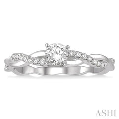 1/3 ctw Round Center Diamond Twisted Ladies Engagement Ring with 1/4 Ct Round Cut Center Stone in 14K White Gold