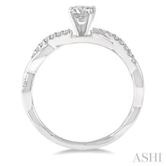 1/3 ctw Round Center Diamond Twisted Ladies Engagement Ring with 1/4 Ct Round Cut Center Stone in 14K White Gold