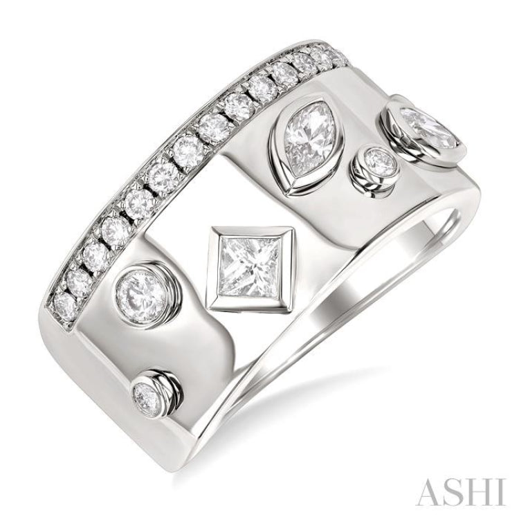 3/4 ctw Mixed Diamond Cut Fashion Wide Band in 14K White Gold