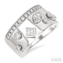 3/4 ctw Mixed Diamond Cut Fashion Wide Band in 14K White Gold